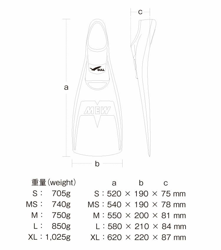 名品ミュー GULL ガル MEW GF-2021～GF2026 ダイビングフィン