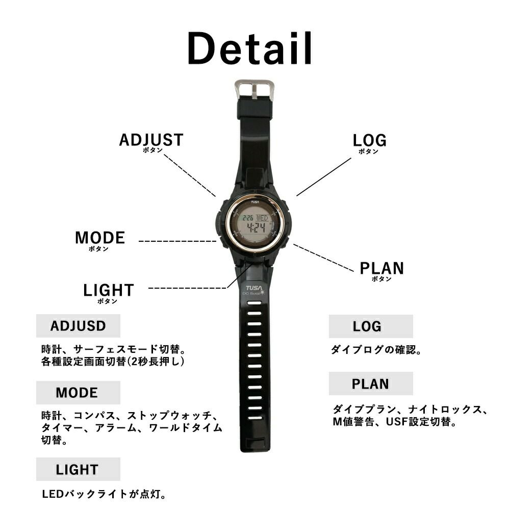 ダイブコンピューターソーラーダイブコンピュータTUSAツサ充電ダイビングコンピュータDCSolarディーシーソーラーIQ1203