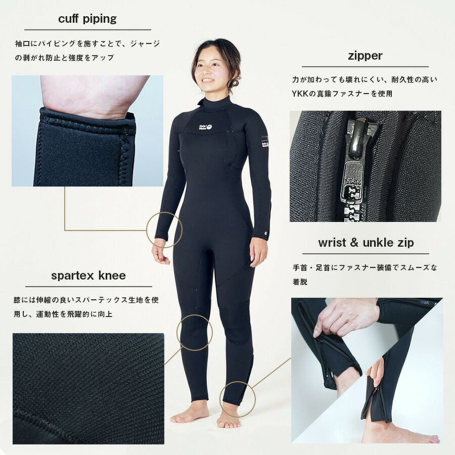 ヘレイワホ 5mm フルスーツ レディース ウェットスーツ 両面ジャージ 