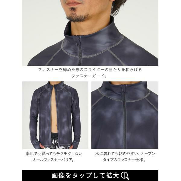 ラッシュガードメンズHeleiWahoヘレイワホ長袖ジップアップフードなしUPF50+でUVカット大きいサイズで体型カバー