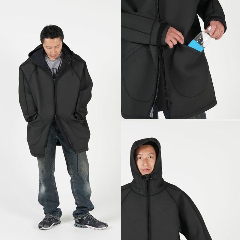 ウェットスーツコートメンズレディース防寒防風防水（撥水）厚手スキン素材ネオプレーンフード付きアウタージャケットマリンアウトドアダイビングサーフィン釣りバイクSUPボートコートマリンコートTheStandardスタンダード