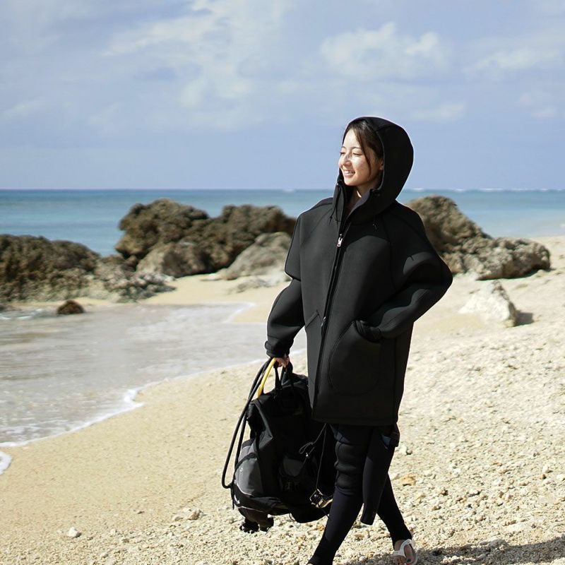 ウェットスーツコートメンズレディース防寒防風防水（撥水）厚手スキン素材ネオプレーンフード付きアウタージャケットマリンアウトドアダイビングサーフィン釣りバイクSUPボートコートマリンコートTheStandardスタンダード