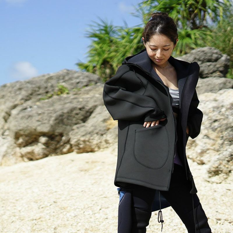 ウェットスーツコートメンズレディース防寒防風防水（撥水）厚手スキン素材ネオプレーンフード付きアウタージャケットマリンアウトドアダイビングサーフィン釣りバイクSUPボートコートマリンコートTheStandardスタンダード