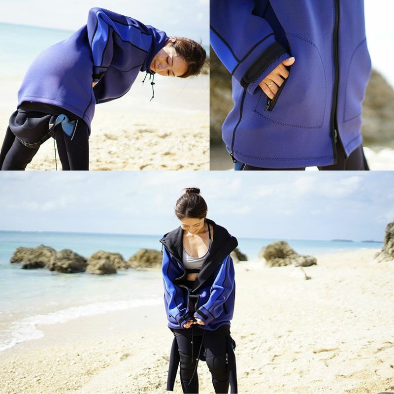 ウェットスーツコートメンズレディース防寒防風防水（撥水）保温厚手ジャージ素材ネオプレーンフード付きアウタージャケットマリンアウトドアダイビングサーフィン釣りバイクSUPボートコートマリンコートTheStandardスタンダード