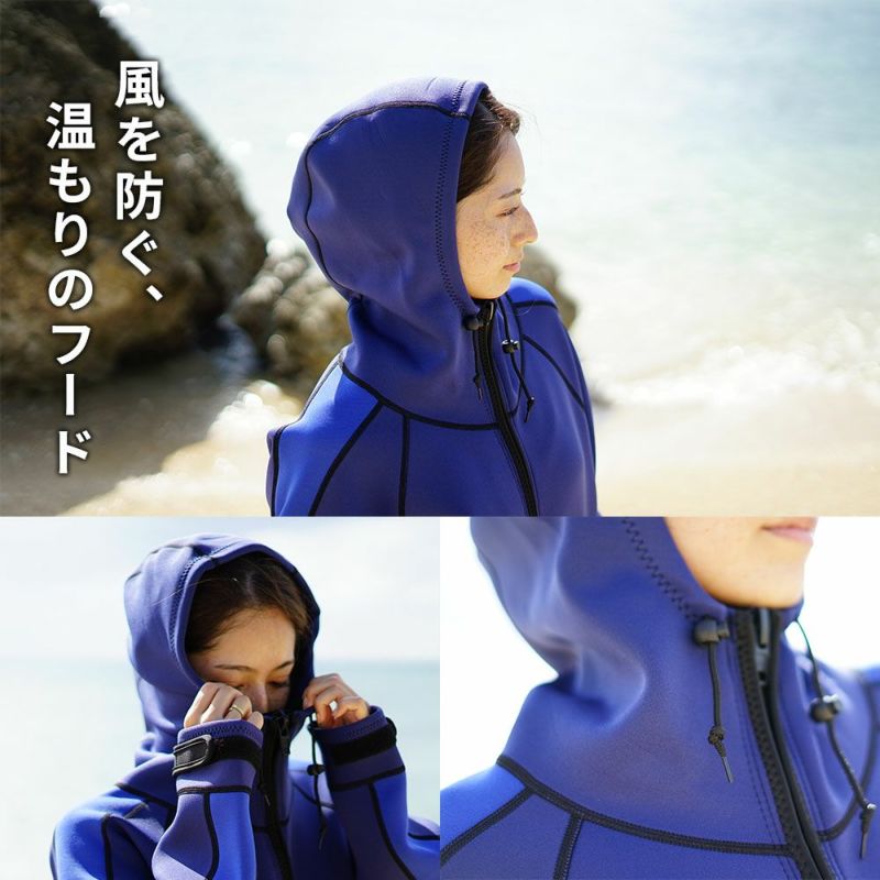 ウェットスーツコートメンズレディース防寒防風防水（撥水）保温厚手ジャージ素材ネオプレーンフード付きアウタージャケットマリンアウトドアダイビングサーフィン釣りバイクSUPボートコートマリンコートTheStandardスタンダード