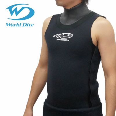 首からの浸水を防ぐ<br>2mm ドライネックベスト メンズ Worlddive/ワールドダイブ インナーベスト セミドライ 暖かい 保温