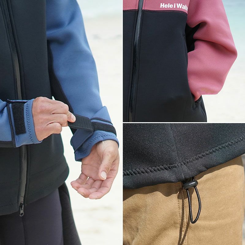 ウェットスーツメンズ/レディースボートコートHeleiWahoウエットスーツ素材のマウンテンパーカー風コートウェットスーツ|ダイビング防寒着釣りバイクウエットスーツ素材ウェットスーツ素材アウトドアコートアウター防寒コート防寒ウェア防風ウェア