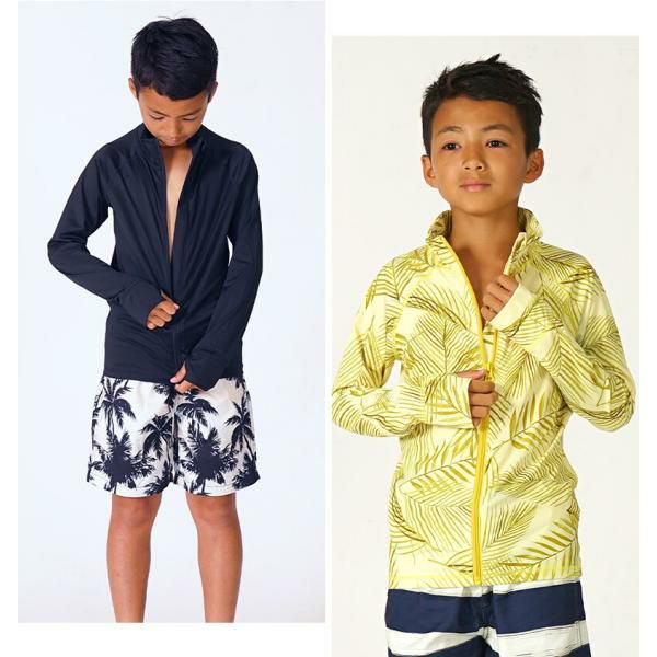 ラッシュガードキッズジュニアHeleiWahoヘレイワホ長袖ジップアップフードなしUPF50+でUVカット80・90・100・110・120・130・140・150cm対応男の子女の子