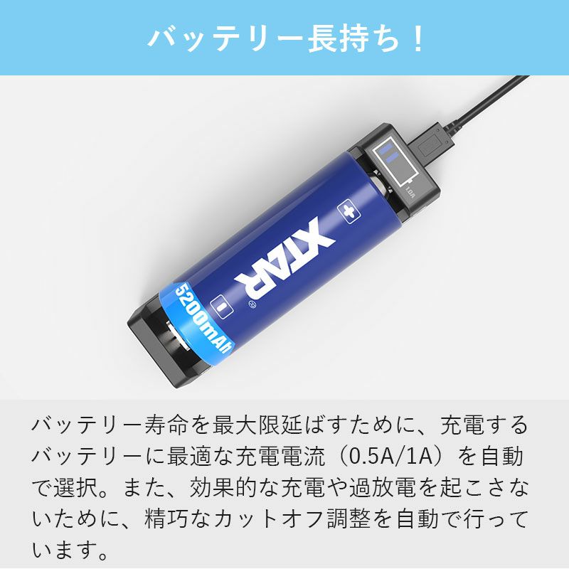 リチウムイオン充電器 1スロット 各種電池対応 XTAR エクスター MC1 Plus インジケーター付 USB式 ACアダプター対応【バッテリー別売】