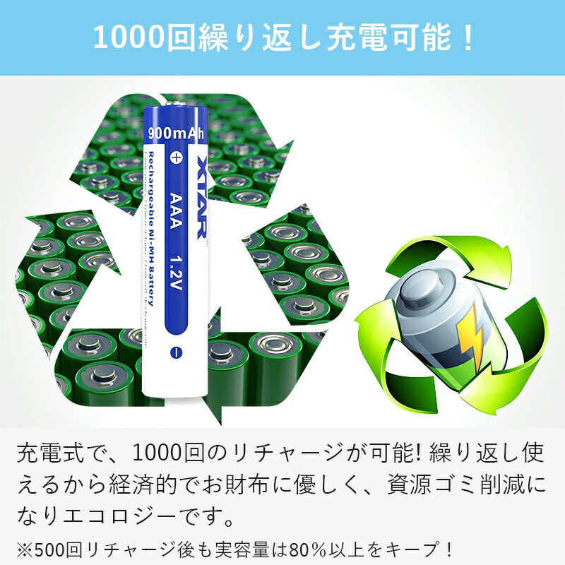 単4 充電池 4本 セット 大容量 900mAh 1000回 繰り返し 充電 ニッケル水素 XTAR エクスター 単4型 防災 ネコポス 送料無料 |  Diving＆Snorkeling AQROS