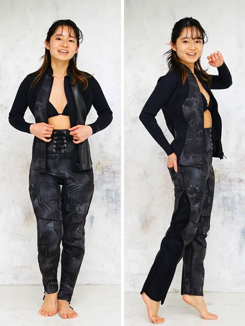 ウェットスーツレディースジャケットタッパパンツロングパンツセットフルスーツセットアップ2ピースHeleiWahoヘレイワホpoplife2mm×2mmサーフィンダイビングSUPスノーケルシュノーケリング