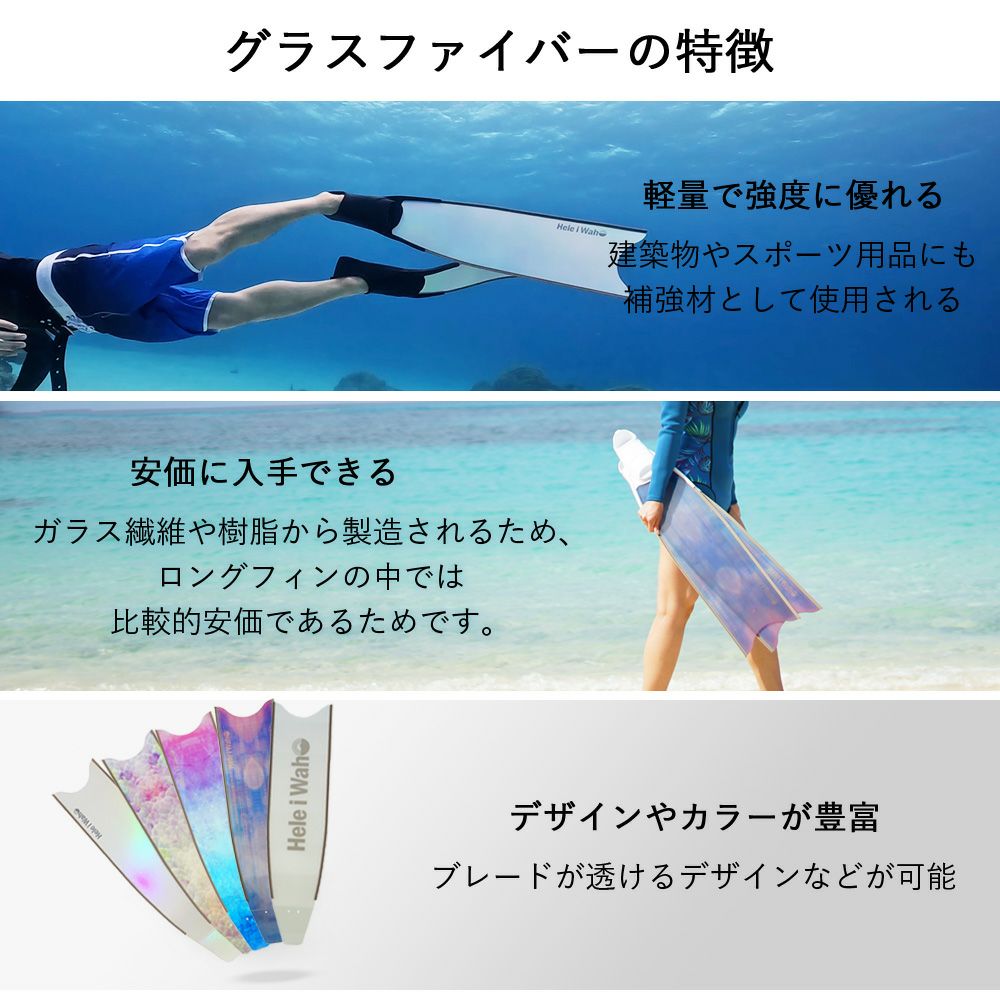 グラスファイバーフットポケットセット ロングフィン HeleiWaho 