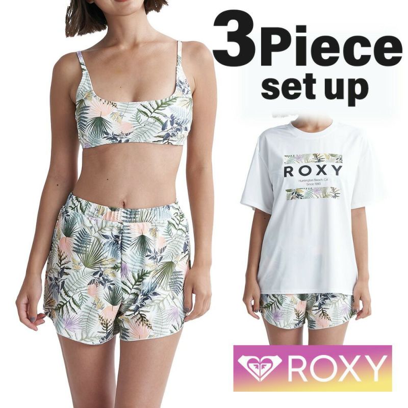 ROXYロキシー水着スイムウェアビキニレディースハイウェスト体型カバー３点セットサーフパンツショートパンツuvガードおしゃれかわいいシンプルTシャツカバーアップ30代40代50代ビーチプールRSW241009SIMPLYBOTANICAL