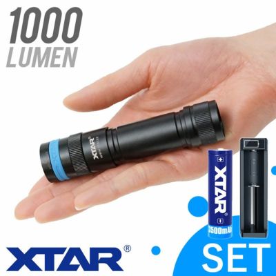 ダイビングライト 1000ルーメン XTAR エクスター D20 水中ライト 50m防水 スポットタイプ 18650 リチウムイオン電池&充電器セット