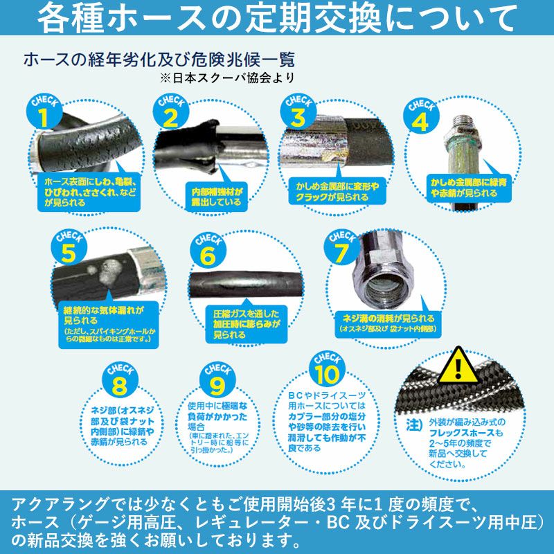 アクアラング スキューバ ダイビング BCD ホース 55cm 63cm 69cm