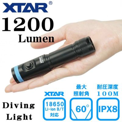 水中ライト ダイビング LED ダイビングライト 防水 コンパクト ハンディライト 充電式 D20 press 1200 (電池 充電器なし ) XTAR エクスター