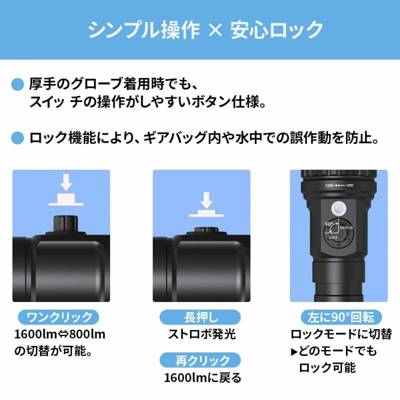 XTAR D40 ZOOM 1600水中ライト LED ダイビングライト 防水 コンパクト